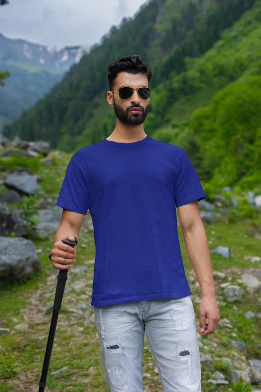 Royal Blue Solid Colour Half Sleeve T-Shirt for Men