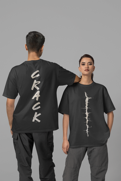 CRACK Black Unisex Half Sleeve Oversized Tshirt for Both Men & Women