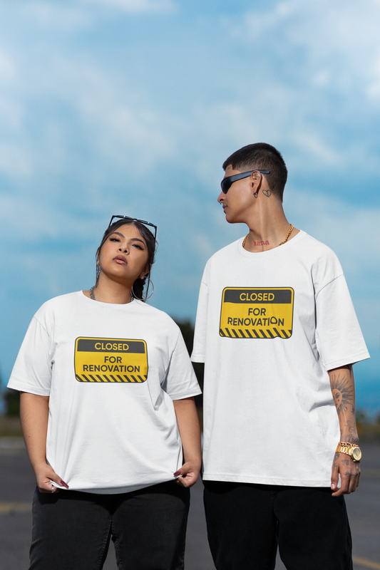 CLOSED FOR RENOVATION Dual Side Printed Oversized Unisex Half Sleeve T-Shirt for both Men & Women