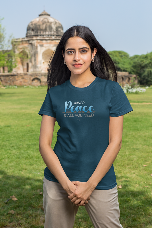 Peace Navy Blue Half Sleeve Tshirt for Women