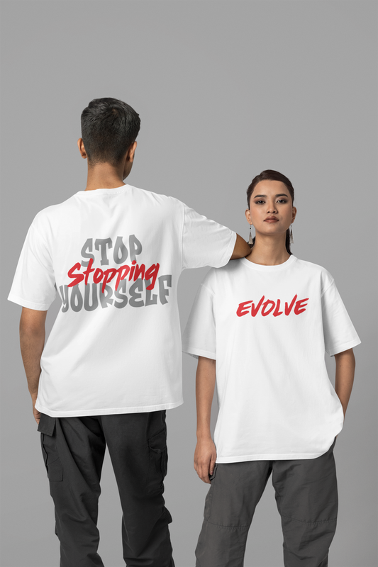 EVOLVE Oversized Unisex Dual Side Printed Half Sleeve T-Shirt for both Men & Women