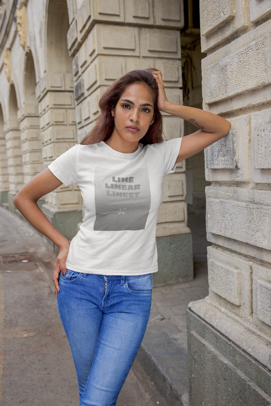 LINE LINEAR LINEST White Half Sleeve Tshirt for Women