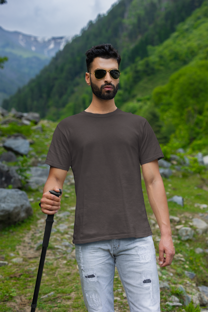 Charcoal Grey Solid Colour Half Sleeve T-Shirt for Men