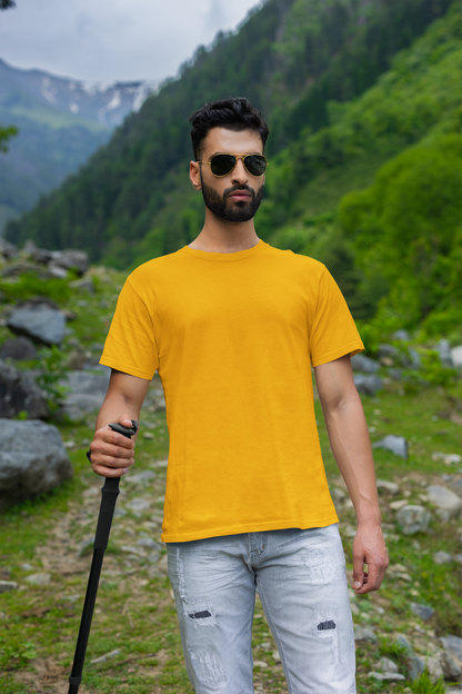 Golden Yellow Solid Colour Half Sleeve T-Shirt for Men