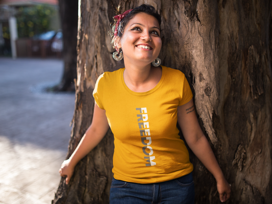 FREEDOM Red Half Sleeve Tshirt for Women