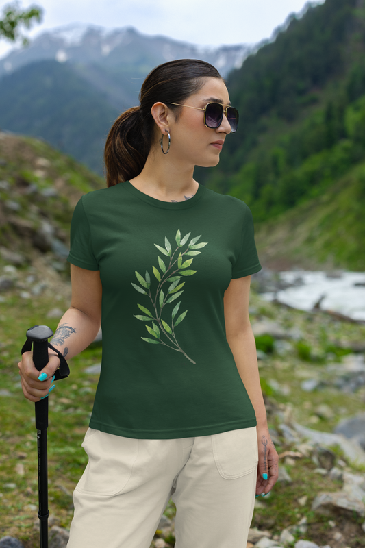 Leaves Half Sleeve Tshirt for Women