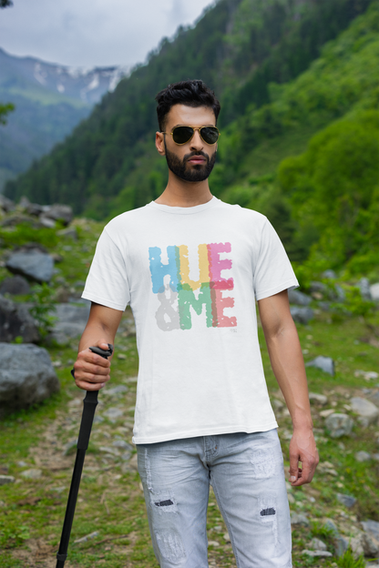 HUE&ME White Dual Side Printed Half Sleeve Tshirt for Men