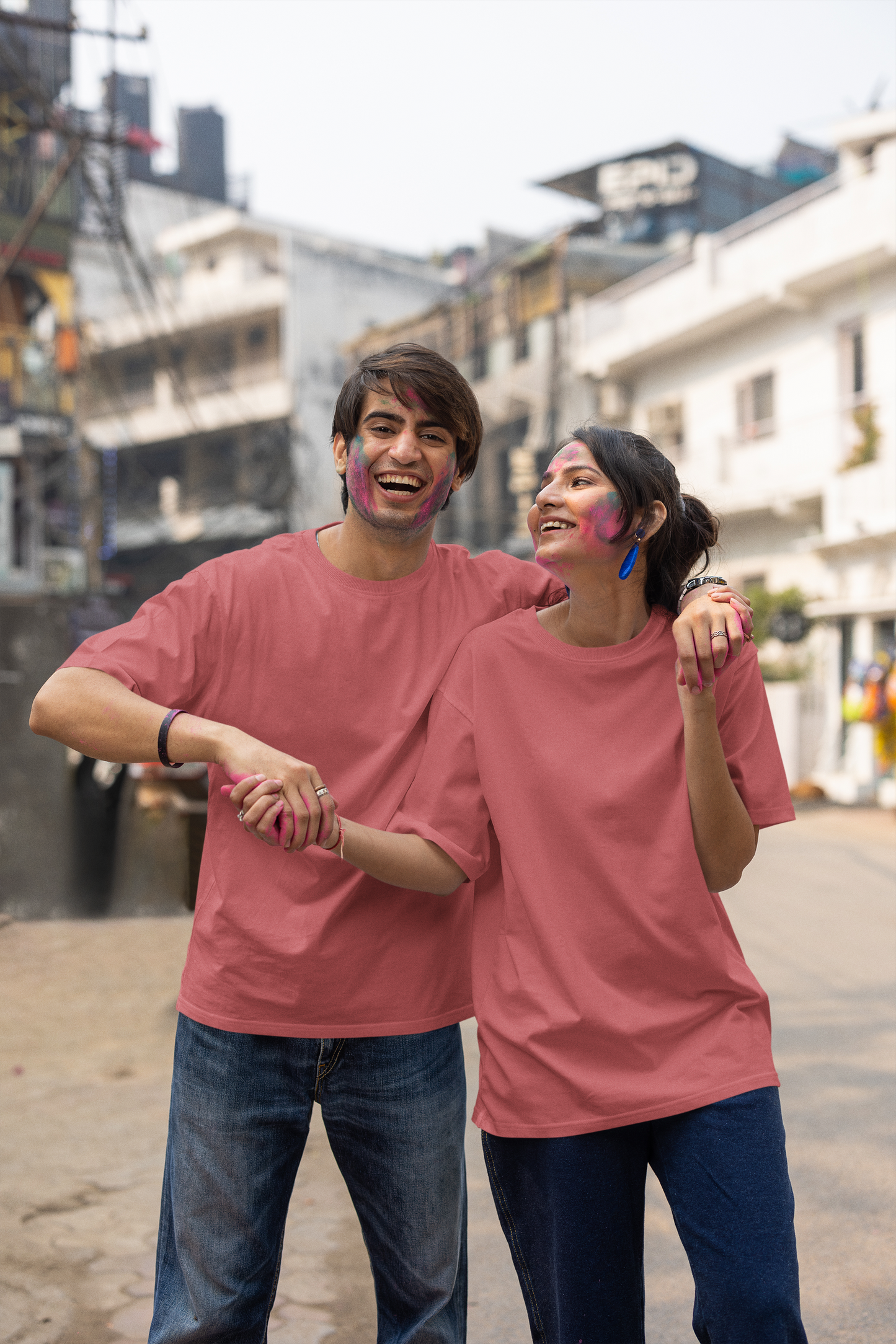 Dusty Rose Solid Colour Oversized Unisex Half Sleeve T-Shirt for Both Men & Women