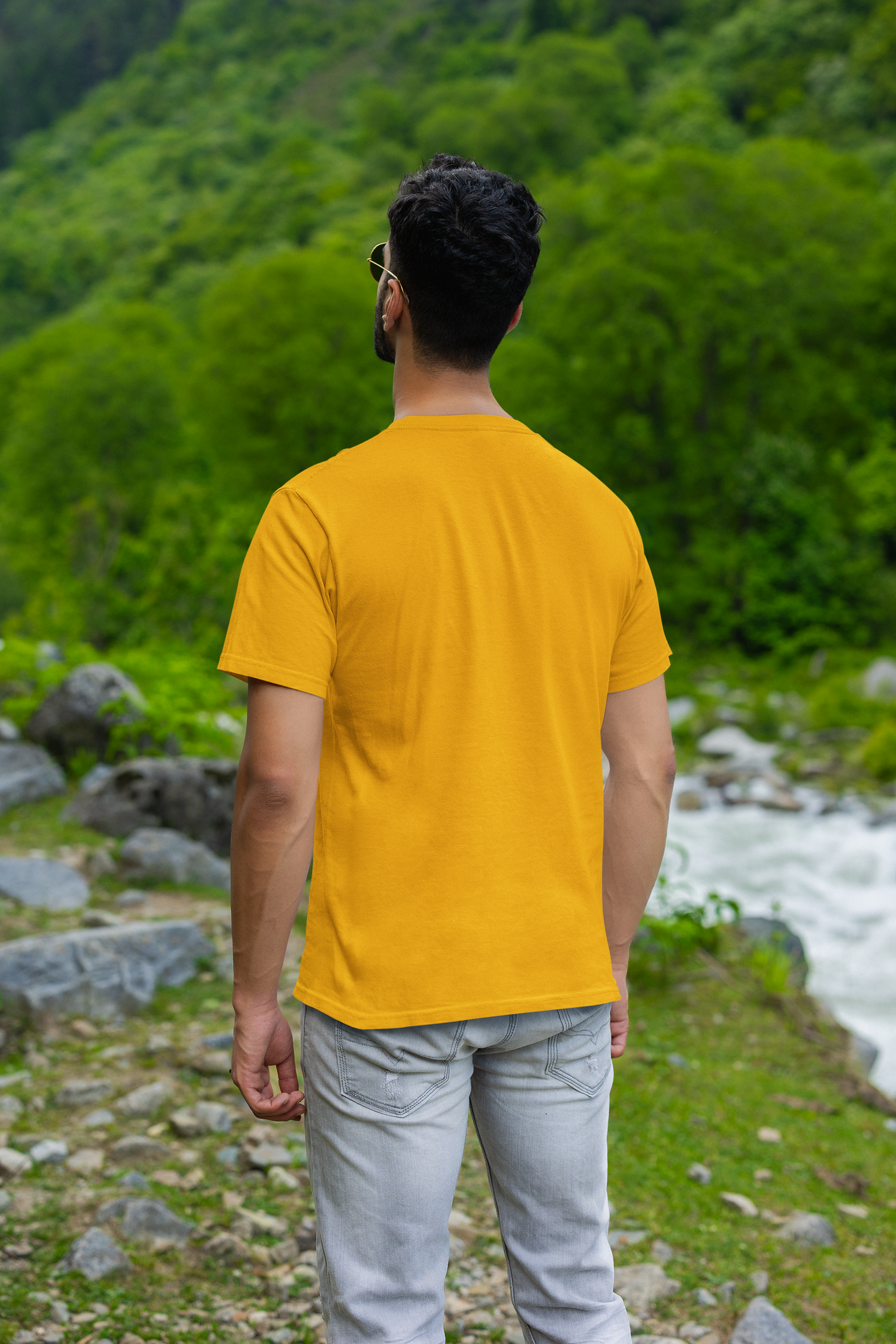 Golden Yellow Solid Colour Half Sleeve T-Shirt for Men